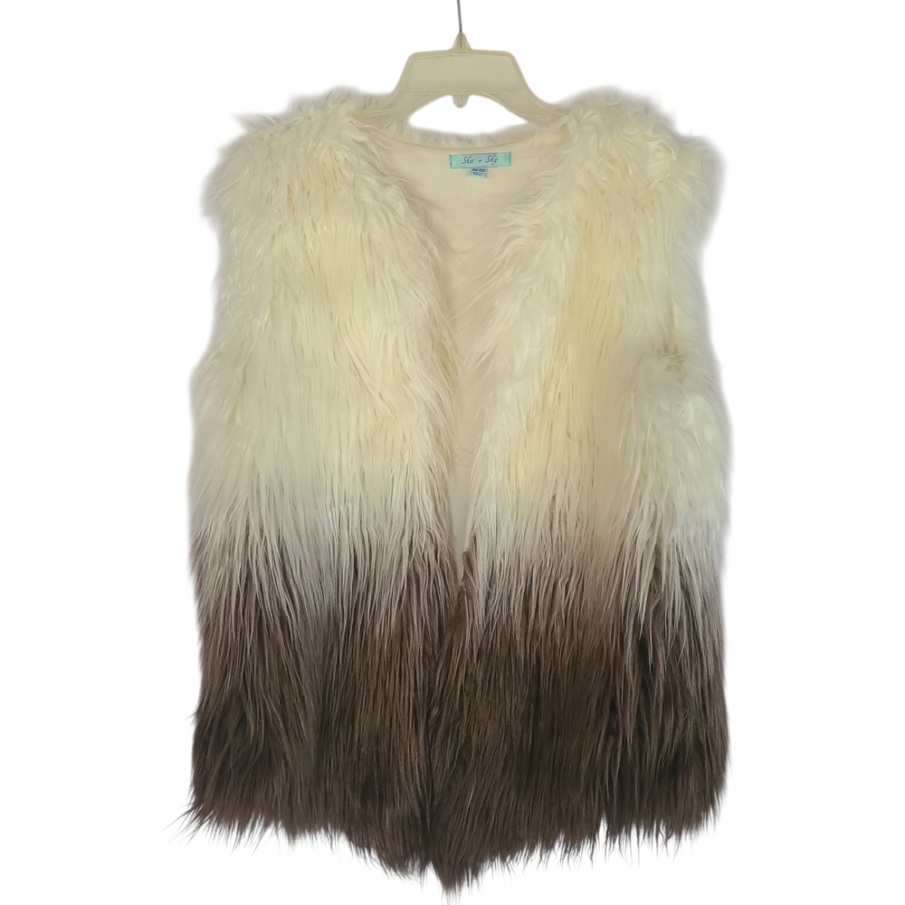 She + Sky Cream/Brown Ombre Faux Fur Vest OS
